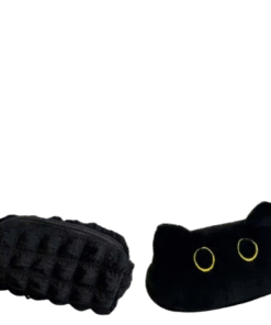 Hộp túi đựng bút bằng vải canva màu đen in hình chú cún đáng yêu